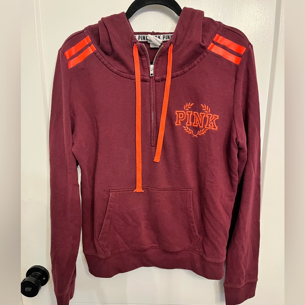 Victoria's Secret PINK Maroon Hoodie with Bright Orange Details